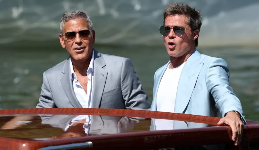 George Clooney and Brad Pitt at the Venice Film Festival for 'Wolfs.' Getty Images